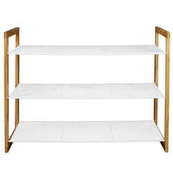 Lovia - Meuble à Chaussures 3 Etages Métal Blanc et Bois - Blanc