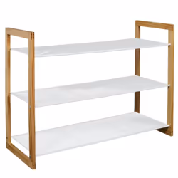 Lovia - Meuble à Chaussures 3 Etages Métal Blanc et Bois - Blanc