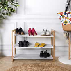 Lovia - Meuble à Chaussures 3 Etages Métal Blanc et Bois - Blanc