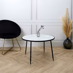 Altobuy - motsa - Table Basse Ø75cm Plateau Verre Imitation Marbre