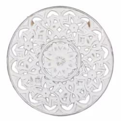 Altobuy - mandala - Table Basse Ø50cm Motif Floral et Verre trempé - Naturel