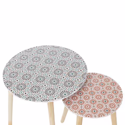 Altobuy - dissa - Lot de 2 Tables Gigognes Motifs Floraux Pieds Bois - Naturel