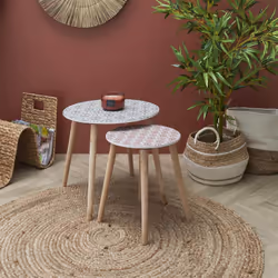 Altobuy - dissa - Lot de 2 Tables Gigognes Motifs Floraux Pieds Bois - Naturel