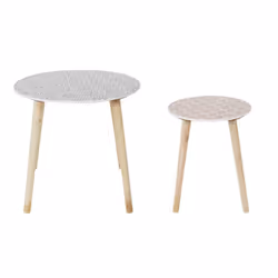 Altobuy - dissa - Lot de 2 Tables Gigognes Motifs Floraux Pieds Bois - Naturel - Vue supplémentaire 4