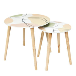 Altobuy - dissa - Lot de 2 Tables Gigognes Motifs Abstraits Pieds Bois