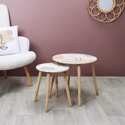 Altobuy - dissa - Lot de 2 Tables Gigognes Motifs Abstraits Pieds Bois