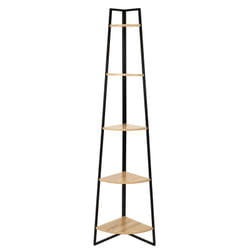 Altobuy - danga - Etagère d'Angle Métal Noir Plateau Imitation Bois - Marron clair