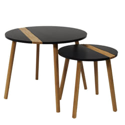 Altobuy - trazen - Lot de 2 Tables Gigognes Noires et Relief Bambou