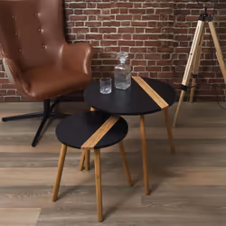 Altobuy - trazen - Lot de 2 Tables Gigognes Noires et Relief Bambou