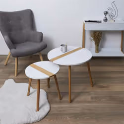 Trazen - Lot de 2 Tables Gigognes Blanches et Relief Bambou - Naturel
