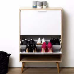 CODY - Meuble à Chaussures 2 Portes Blanc et Effet Bois