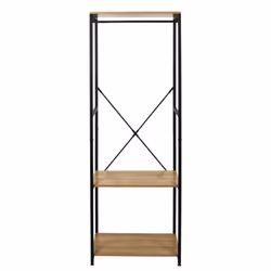 Stavi - Portant avec Etagères Métal Noir Plateaux Effet Bois - Marron clair