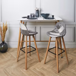 Giada - Lot de 2 Tabourets de Bar Patchwork Motifs Grisés - Gris