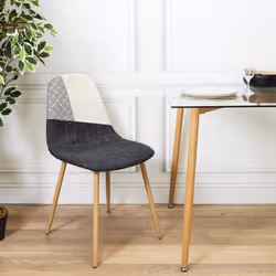 Filla - Lot de 4 Chaises Noires Blanches et Motif Strié