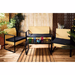 CANTA - Salon de Jardin 4 Pièces Tressé Jaune et Métal Noir - Vue supplémentaire 4
