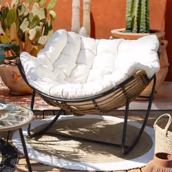 Merida - Fauteuil à Bascule Blanc avec Assise Capitonnée