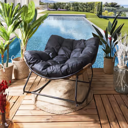 Altobuy - merida - Fauteuil à Bascule Noir avec Assise Capitonnée - Noir