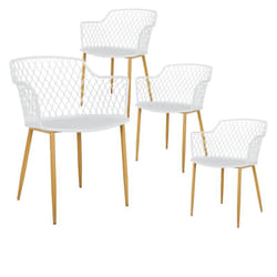 Tressie - Lot de 4 Fauteuils Blancs Pieds Effet Bois Verni - Blanc