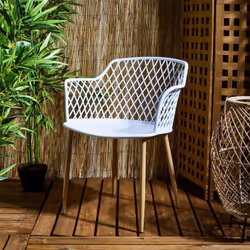 Tressie - Lot de 4 Fauteuils Blancs Pieds Effet Bois Verni - Blanc