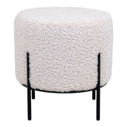 Altobuy - fintry - Repose-Pieds Rond Imitation Laine et Piétement Acier Noir - Blanc