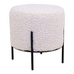Altobuy - fintry - Repose-Pieds Rond Imitation Laine et Piétement Acier Noir - Blanc