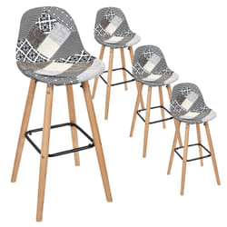 Giada - Lot de 4 Tabourets de Bar Patchwork Motifs Grisés - Gris