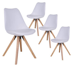Nibben - Lot de 4 Chaises Blanches et Piétement Hévéa - Blanc