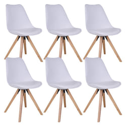 Nibben - Lot de 6 Chaises Blanches et Piétement Hévéa - Blanc