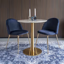 Meyrin - Lot de 4 Chaises Velours Bleu et Pieds Métal Doré - Bleu