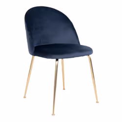 Meyrin - Lot de 4 Chaises Velours Bleu et Pieds Métal Doré - Bleu