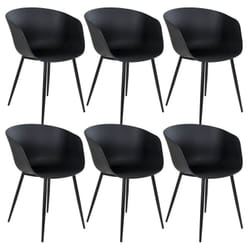 Montana - Lot de 6 Chaises PolyPropylène Noir et Pieds Acier - Noir