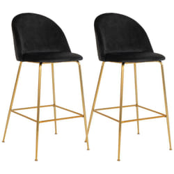 Meyrin - Lot de 2 Chaises Hautes Velours Noir et Pieds Métal Doré - Noir
