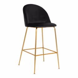 Meyrin - Lot de 2 Chaises Hautes Velours Noir et Pieds Métal Doré - Noir