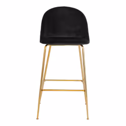 Meyrin - Lot de 2 Chaises Hautes Velours Noir et Pieds Métal Doré - Noir