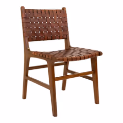 Rimini - Lot de 2 Chaises en Teck et Lanières Cuir Marron - Marron foncé