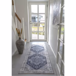 COLABA - Tapis de Couloir 80x200cm avec Motifs Bleu