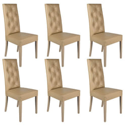 Trevi - Lot de 6 Chaises Simili Taupe et Pieds Laqués - Taupe