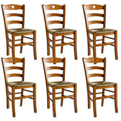 Naples - Lot de 6 Chaises Teinté Chêne et Assises en Paille - Naturel