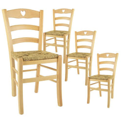 Naples - Lot de 4 Chaises Naturelles et Assises en Paille - Naturel