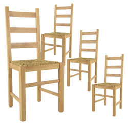 Orta - Lot de 4 Chaises Naturelles et Assises en Paille - Naturel
