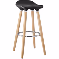 Bibenne - Lot de 2 Tabourets de Bar Noir et Pieds Aspect Bois - Noir