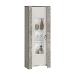 Altobuy - chopin - Vitrine 1 Porte Réversible Laquée Blanc et Effet Marbre Gris - Blanc