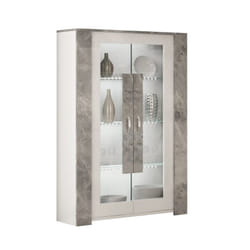 Altobuy - chopin - Vitrine 2 Portes Laquée Blanc et Effet Marbre Gris - Blanc