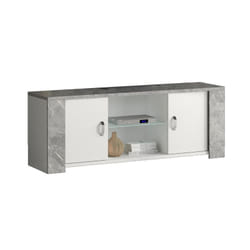 Altobuy - chopin- Meuble tv 2 Portes Laqué Blanc et Effet Marbre Gris - Blanc