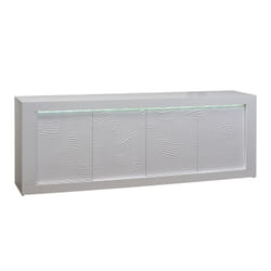 DAYTON WHITE - Buffet 4 Portes Laqué Blanc à Relief et Leds