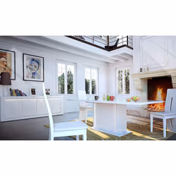 DAYTON WHITE - Buffet 4 Portes Laqué Blanc à Relief et Leds