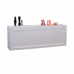 DAYTON WHITE - Buffet 4 Portes Laqué Blanc à Relief et Leds