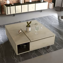 Yuma - Table Basse Relevable Carrée Industrielle Effet Chêne - Marron clair