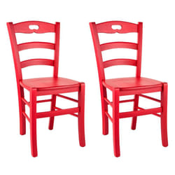 Suzy - Lot de 2 Chaises Laquées Rouge et Assises en Bois - Rouge