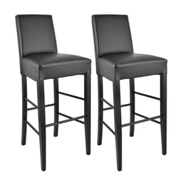 Tony - Lot de 2 Tabourets Laqués Noir et Assise Simili Cuir Noir - Noir